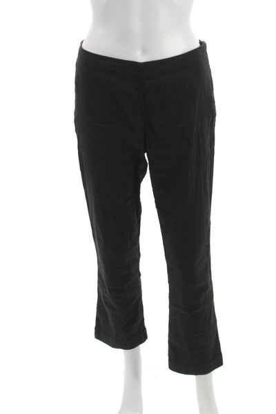120% Lino Womens Cropped Pants Black Linen Cotton Zip Size 42