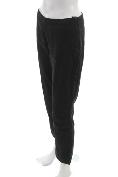 120% Lino Womens Cropped Pants Black Linen Cotton Zip Size 42