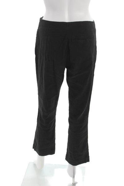 120% Lino Womens Cropped Pants Black Linen Cotton Zip Size 42