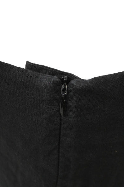 120% Lino Womens Cropped Pants Black Linen Cotton Zip Size 42