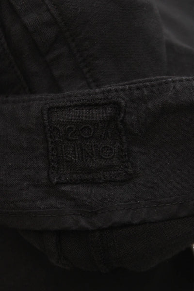 120% Lino Womens Cropped Pants Black Linen Cotton Zip Size 42