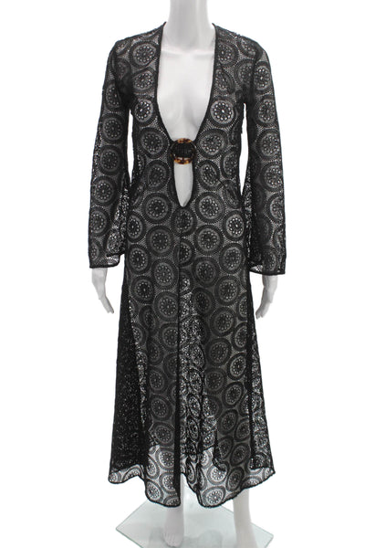 Dodo Bar Or Women Maxi Jumpsuit Black Lace V-Neck Size S