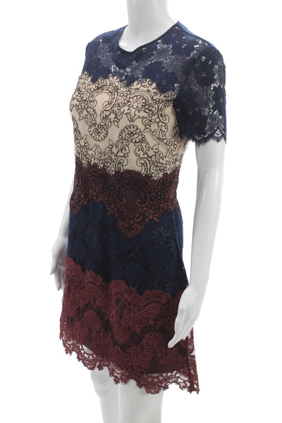 Sandro Womens A-Line Lace Colorblock Short Sleeve Round Neck Zip Dress Size 3