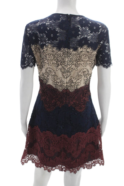 Sandro Womens A-Line Lace Colorblock Short Sleeve Round Neck Zip Dress Size 3