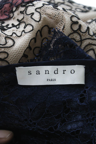 Sandro Womens A-Line Lace Colorblock Short Sleeve Round Neck Zip Dress Size 3