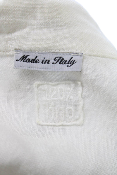 120% Lino Womens White Floral Linen Basic Jacket Button 3/4 Sleeve Size S