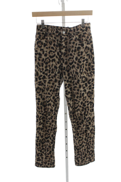 Reformation Women Straight Jeans Beige Animal Print Button Cotton Blend Size 25