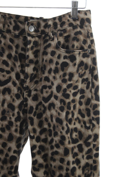 Reformation Women Straight Jeans Beige Animal Print Button Cotton Blend Size 25