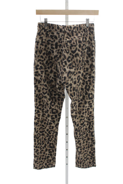 Reformation Women Straight Jeans Beige Animal Print Button Cotton Blend Size 25