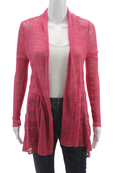 Eileen Fisher Women Cardigan V Neck Long Sleeve Pink Cotton Size S