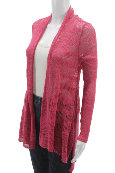 Eileen Fisher Women Cardigan V Neck Long Sleeve Pink Cotton Size S