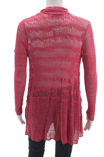 Eileen Fisher Women Cardigan V Neck Long Sleeve Pink Cotton Size S