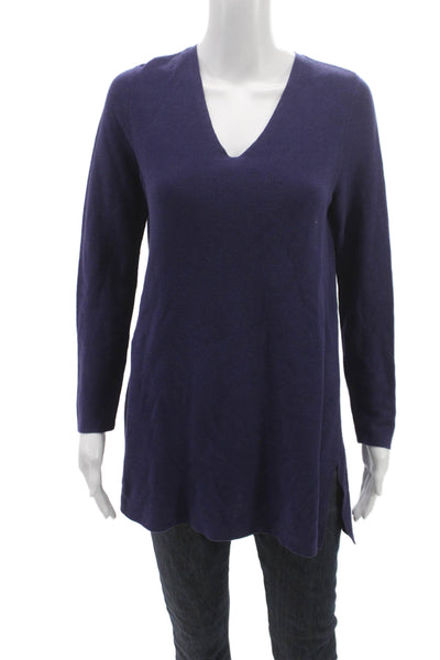 Eileen Fisher Womens Tunic Purple V-Neck Long Sleeve Cotton Petite Size S