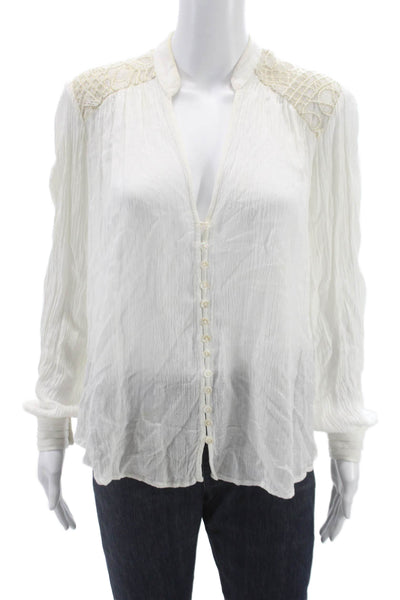 Free People Womens White V-Neck Rayon Button Long Sleeve Blouse Size S