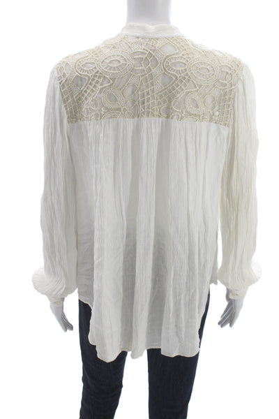 Free People Womens White V-Neck Rayon Button Long Sleeve Blouse Size S