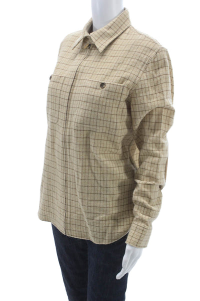 Lauren Ralph Lauren Women Beige Plaid Wool Button-Up Long Sleeve Size L