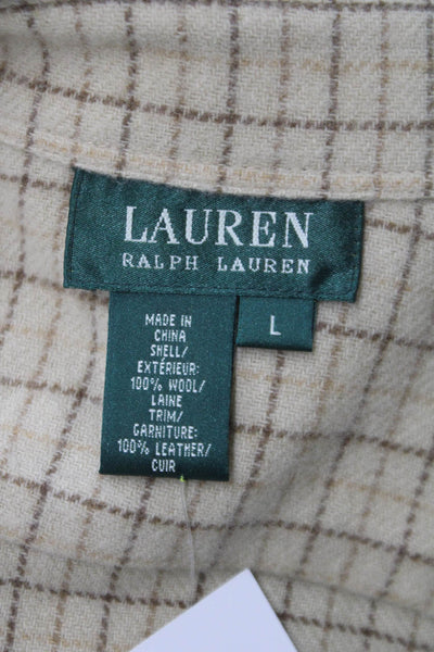 Lauren Ralph Lauren Women Beige Plaid Wool Button-Up Long Sleeve Size L