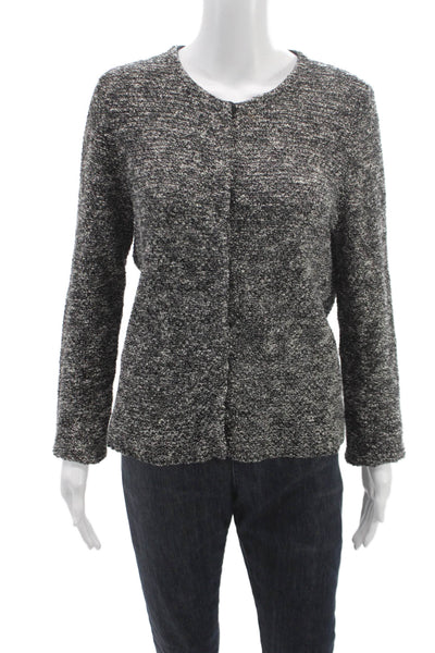 Eileen Fisher Womens Basic Jacket Black Tweed Round Neck Long Sleeve Size M