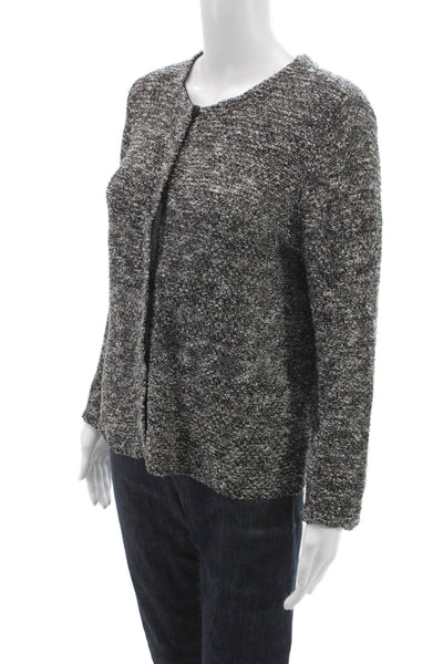 Eileen Fisher Womens Basic Jacket Black Tweed Round Neck Long Sleeve Size M