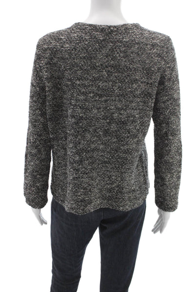 Eileen Fisher Womens Basic Jacket Black Tweed Round Neck Long Sleeve Size M