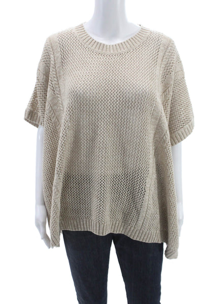 J. Mclaughlin Womens Beige Cotton Pullover Sweater Short Sleeve Size One Size