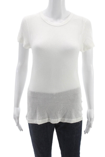 Three Dots Women Basic White Rayon Crew Neck Short Sleeve T-Shirt Size L