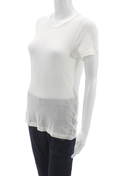 Three Dots Women Basic White Rayon Crew Neck Short Sleeve T-Shirt Size L