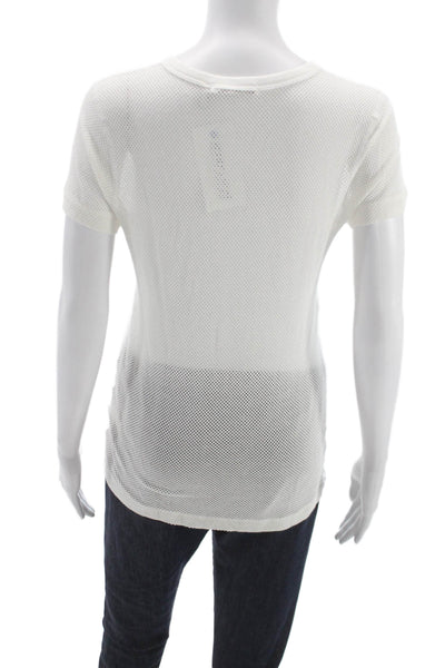 Three Dots Women Basic White Rayon Crew Neck Short Sleeve T-Shirt Size L