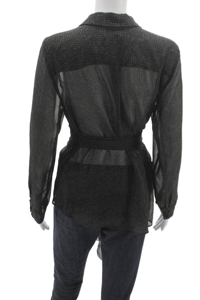 Eileen Fisher Women Black Silk Dotted Collared Tunic Long Sleeve Size M