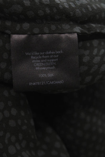 Eileen Fisher Women Black Silk Dotted Collared Tunic Long Sleeve Size M