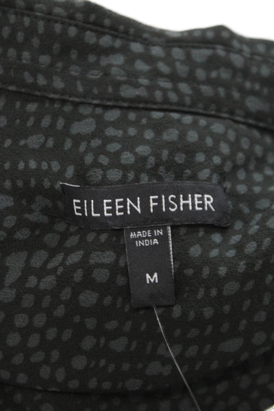 Eileen Fisher Women Black Silk Dotted Collared Tunic Long Sleeve Size M