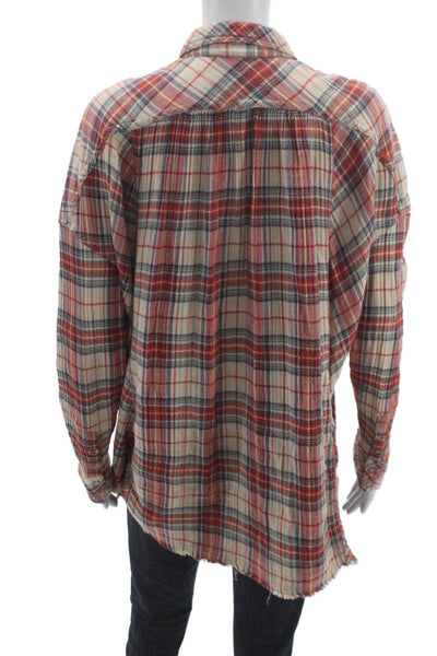 Free People Womens Plaid Button Up Cotton Red Boho Long Sleeve Size S