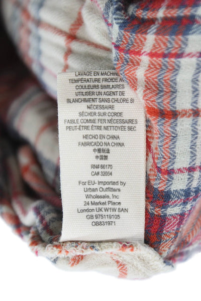 Free People Womens Plaid Button Up Cotton Red Boho Long Sleeve Size S