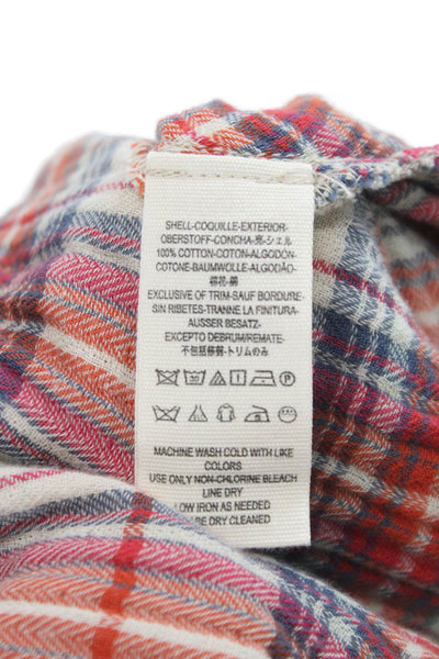Free People Womens Plaid Button Up Cotton Red Boho Long Sleeve Size S