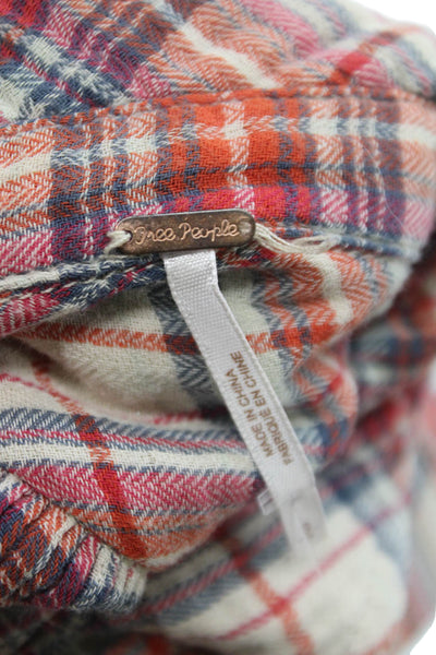 Free People Womens Plaid Button Up Cotton Red Boho Long Sleeve Size S
