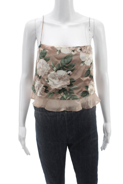 Cami NYC Women Beige Floral Square Neck Tank Acetate Zip Sleeveless Size 2XS