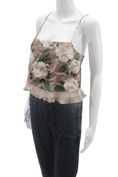 Cami NYC Women Beige Floral Square Neck Tank Acetate Zip Sleeveless Size 2XS
