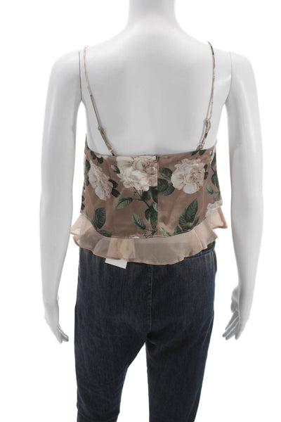 Cami NYC Women Beige Floral Square Neck Tank Acetate Zip Sleeveless Size 2XS