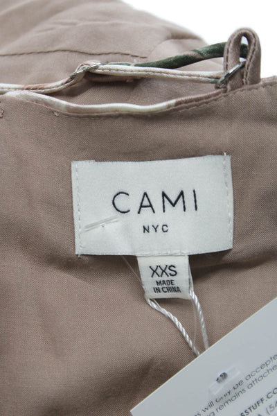 Cami NYC Women Beige Floral Square Neck Tank Acetate Zip Sleeveless Size 2XS