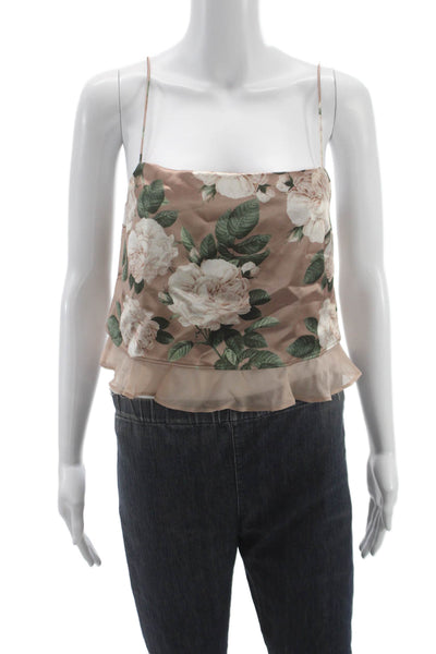 Cami NYC Womens Beige Floral Acetate Square Neck Tank Top Size XS