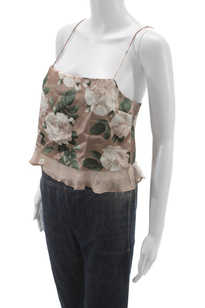 Cami NYC Womens Beige Floral Acetate Square Neck Tank Top Size XS