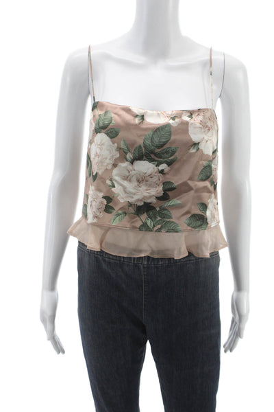Cami NYC Women Floral Acetate Square Neck Tank Beige Sleeveless Size 2XS