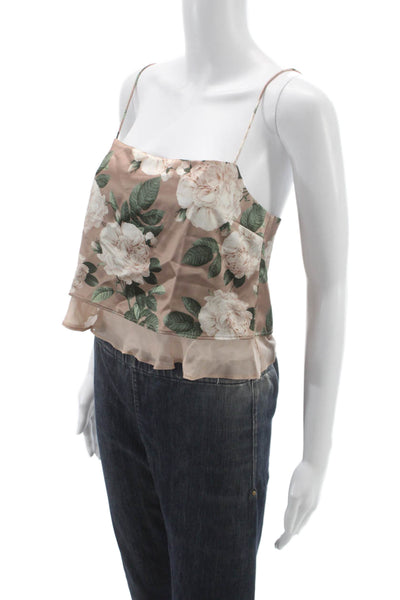 Cami NYC Women Floral Acetate Square Neck Tank Beige Sleeveless Size 2XS