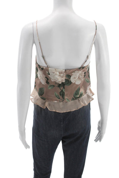 Cami NYC Women Floral Acetate Square Neck Tank Beige Sleeveless Size 2XS