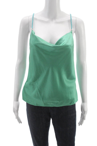 Cami NYC Women Silk Cowl Neck Camisole Green Sleeveless Solid Size S
