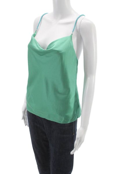 Cami NYC Women Silk Cowl Neck Camisole Green Sleeveless Solid Size S