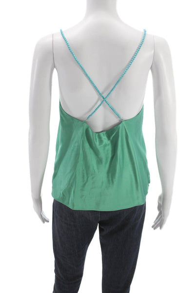 Cami NYC Women Silk Cowl Neck Camisole Green Sleeveless Solid Size S