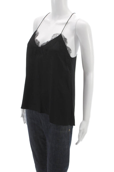 Cami NYC Women Silk V-Neck Tank Black Sleeveless Size M
