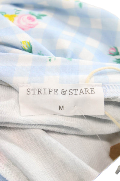 Stripe & Stare Womens Floral Gingham Crew Neck Pajama Set Blue Size M
