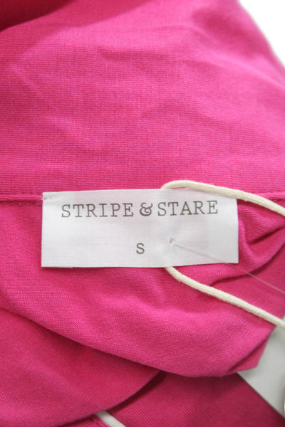 Stripe & Stare Womens Collar Ruffle Short Sleeve Pajama Set Pink Size S